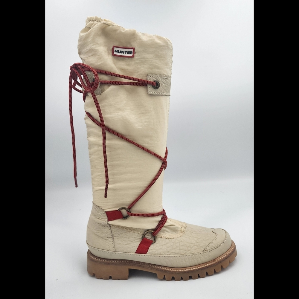 Hunter Cream and Red Winter Boots